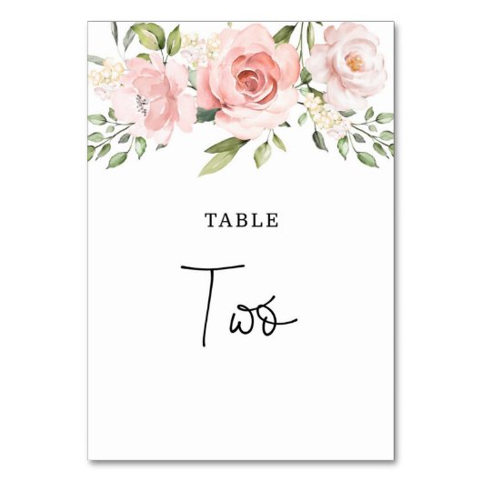 Floral rosafarbene Rosen Hochzeit Tischnummer (Vorderseite)