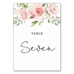 Floral rosafarbene Rosen Hochzeitstisch Nummer Tischnummer