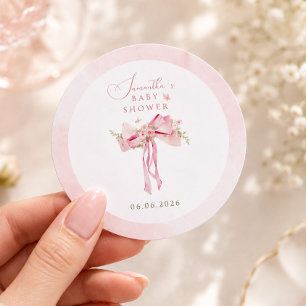 Floral Rosafarbenes Schleifen-Coquette-Garten-Baby Runder Aufkleber