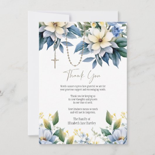 Floral Rosary Foto Beerdigung Beileid Beileid Dankeskarte (Vorderseite)