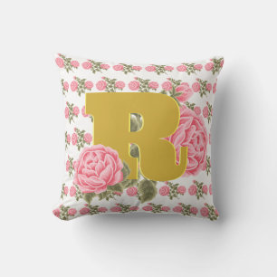 Floral Rose Anfangsbuchstabe Monogramm Name Couple Kissen