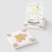 Floral Rose Anfangsbuchstabe Monogramm Name Couple Steinuntersetzer (Seitenansicht)