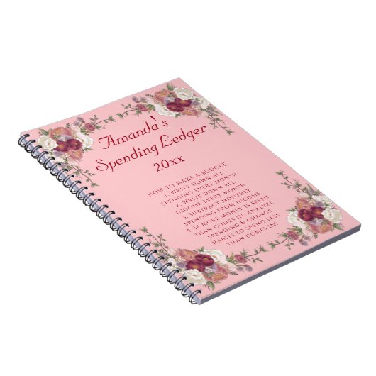 Floral Rose Budget Ledger Einsteiger Notebook Notizblock (Rechte Seite)