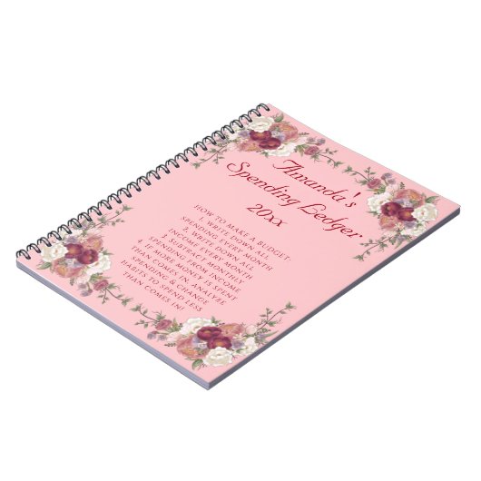 Floral Rose Budget Ledger Einsteiger Notebook Notizblock (Linke Seite)