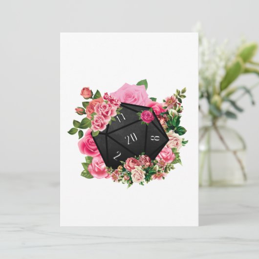 Floral Rose D20 Tabletop RPG Gaming Würfel Dankeskarte (Stehend Vorderseite)