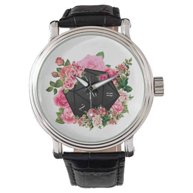 Floral Rose D20 Tabletten RPG Gaming Dice Armbanduhr (Vorderseite)