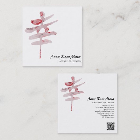 *~* Floral Rose GLÜCKLICHES Kanji Japan QR Quadratische Visitenkarte (Vorne/Hinten)