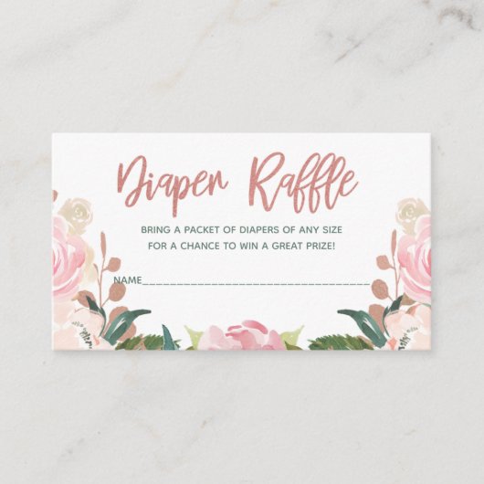 Floral Rose Gold Baby Dusche Windelwanne Beilage Begleitkarte (Vorderseite)