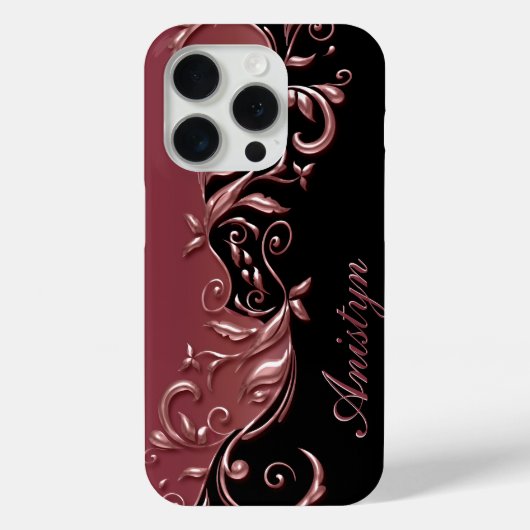 Floral Rose Gold & Black - Personalized Case-Mate iPhone Hülle (Rückseite)