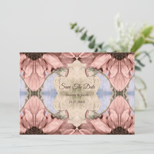 Floral Rose Gold Blush Pink Save The Date Ankündigung (Stehend Vorderseite)