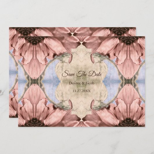 Floral Rose Gold Blush Pink Save The Date Ankündigung (Vorne/Hinten)