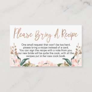 Floral Rose Gold Brautparty Rezept Card Anfrage Visitenkarte