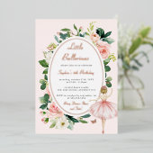 Floral Rose Gold Butterfly Ballerina Kindergeburts Folieneinladung (Stehend vorne)