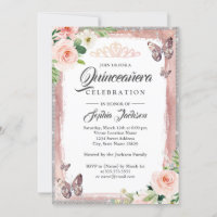 Floral Rose Gold Butterfly Sparkasse Quinceanera