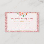 Floral Rose Gold Glitzer Makeup Artist Beauty Visitenkarte (Rückseite)