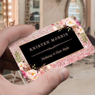 Floral Rose Gold Glitzer Makeup Artist Friseur Sal Visitenkarte