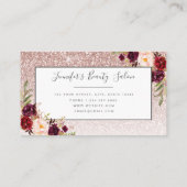 Floral Rose Gold Glitzer Makeup Artist Salon Visitenkarte (Rückseite)
