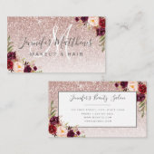 Floral Rose Gold Glitzer Makeup Artist Salon Visitenkarte (Vorne/Hinten)