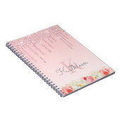 Floral Rose Gold Glitzer Tropfen Ombre Monogram Notizblock (Rechte Seite)