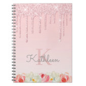 Floral Rose Gold Glitzer Tropfen Ombre Monogram Notizblock (Vorderseite)