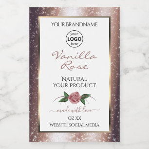 Floral Rose Gold Glitzer White Product Labels Logo Lebensmitteletikett