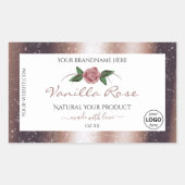 Floral Rose Gold Glitzer White Product Labels Logo Rechteckiger Aufkleber (Vorderseite)