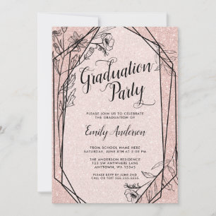 Floral Rose Gold Imitate Glitzer Graduation Party Einladung