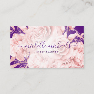 Floral Rose Gold Lila moderne Schrift Visitenkarte