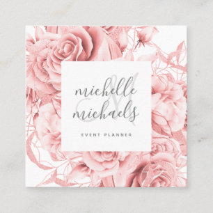 Floral Rose Gold Modern Script Monogram Quadratische Visitenkarte