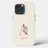 Floral Rose Gold Monogram Letter "A" Elfenbeinkühe Case-Mate iPhone Hülle (Rückseite)