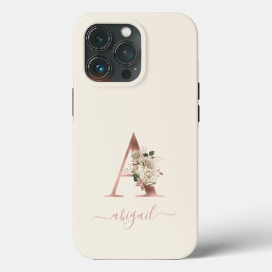 Floral Rose Gold Monogram Letter "A" Elfenbeinkühe Case-Mate iPhone Hülle (Rückseite)