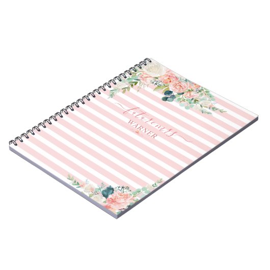 Floral Rose Gold Pink Stripe Script Zukunft Mrs. Notizblock (Linke Seite)