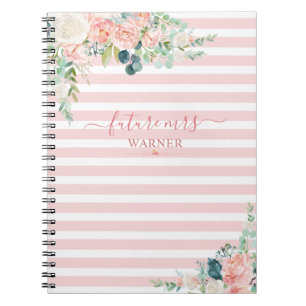 Floral Rose Gold Pink Stripe Script Zukunft Mrs. Notizblock