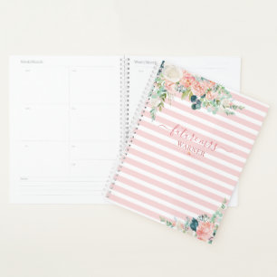 Floral Rose Gold Pink Stripe Script Zukunft Mrs. Planer