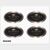 Floral Rose Gold Soft Glitzer Black Product Labels Ovaler Aufkleber (Blatt)