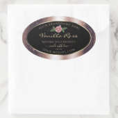 Floral Rose Gold Soft Glitzer Black Product Labels Ovaler Aufkleber (Tasche)