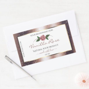 Floral Rose Gold Soft Glitzer Weiße Produktmarken Rechteckiger Aufkleber