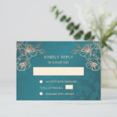 Floral Rose Gold Teal Wedding RSVP (Stehend Vorderseite)