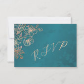 Floral Rose Gold Teal Wedding RSVP (Rückseite)