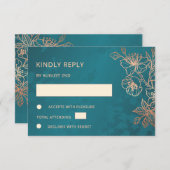Floral Rose Gold Teal Wedding RSVP (Vorne/Hinten)