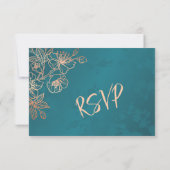 Floral Rose Gold Teal Wedding RSVP Karte (Rückseite)