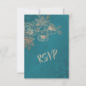 Floral Rose Gold Teal Wedding RSVP Karte (Rückseite)
