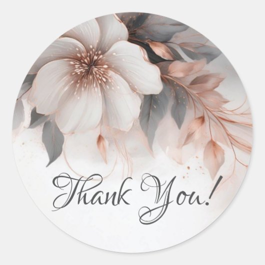 Floral Rose Gold Thank You Runder Aufkleber (Vorderseite)