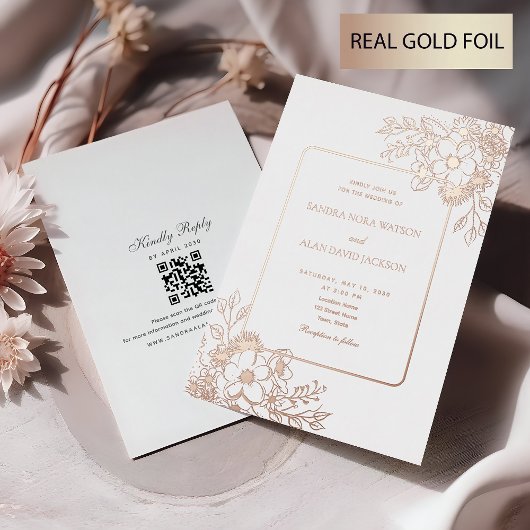 Floral Rose Gold Wedding Folieneinladung