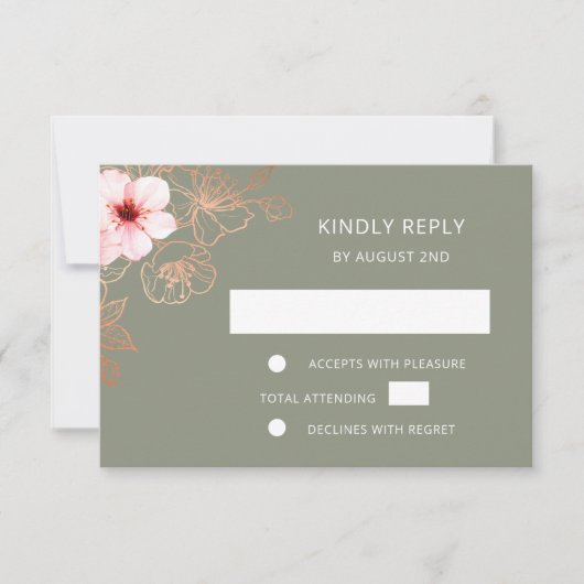 Floral Rose Gold Wedding RSVP Karte (Vorderseite)