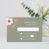 Floral Rose Gold Wedding RSVP Karte (Stehend Vorderseite)