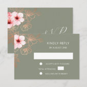 Floral Rose Gold Wedding RSVP Karte (Vorne/Hinten)