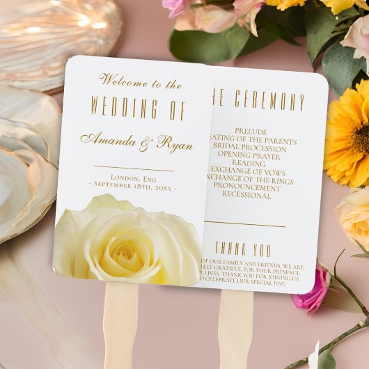 Floral Rose Golden Script White Wedding Program Fächer