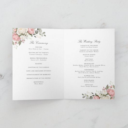 Floral Rosé-Grün Hochzeitsprogramm gefaltet Programm (Innenseite)
