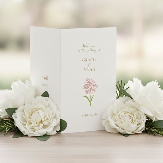Floral Rose Hochzeitsprogramm für Elfenbein